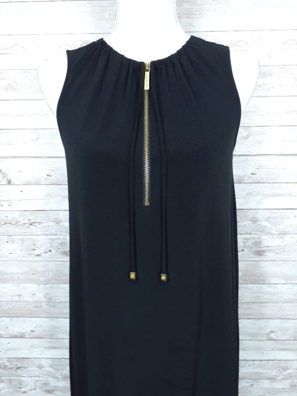 Michael Kors Sleeveless Shift Dress S Front Zip Elastic Neckline with Ties 949A - Picture 2 of 8